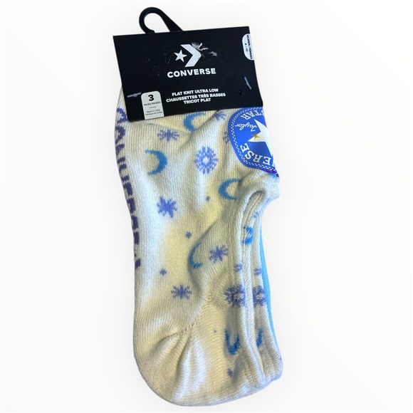 Converse 3 pairs Women's Flat Knit Ultra Low Socks print of moons 4-10 NWT - Picture 1 of 3